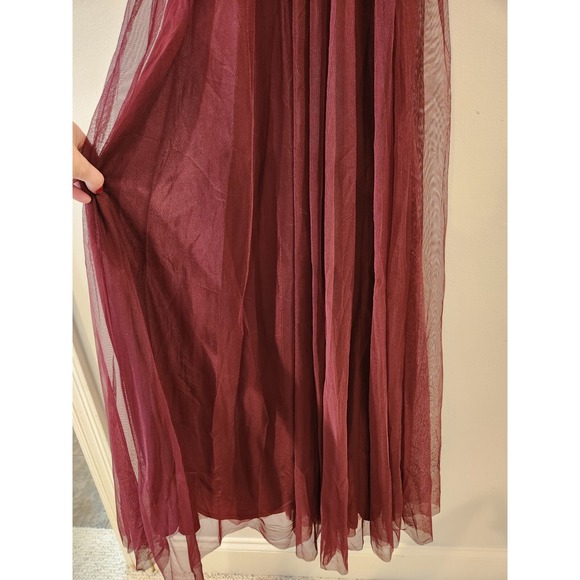 Burgundy Tulle Maxi Dress Formal‎ Gown Lace Bodice Bridesmaid Prom Size 9 - Picture 3 of 10